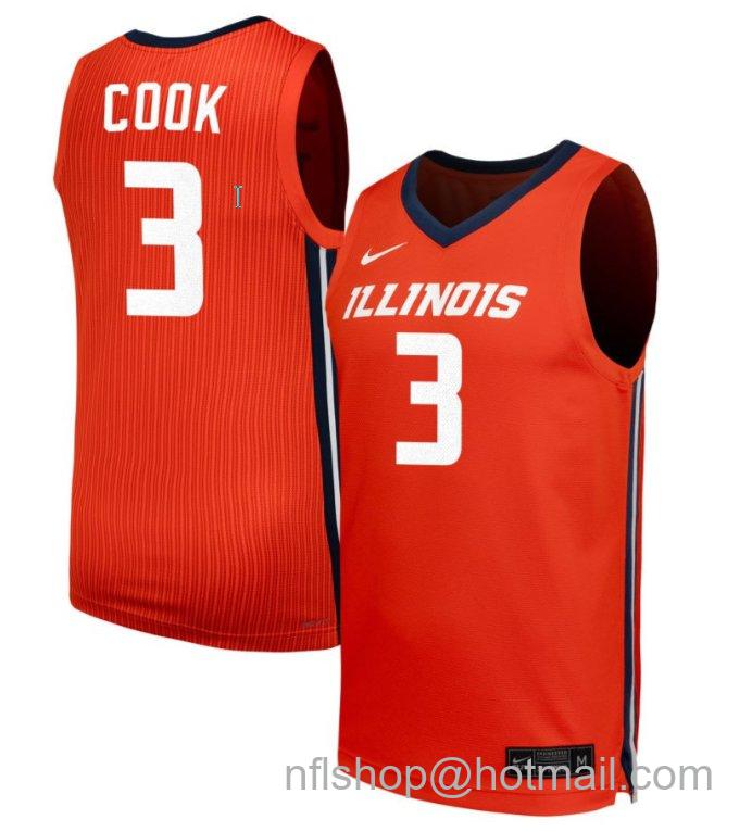 Men's Illinois Fighting Illini Makira Cook #3 NIL Basketball Orange Stitched Jersey