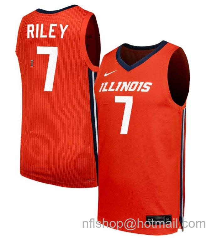 Men's Illinois Fighting Illini Will Riley #7 NIL Basketball Orange Stitched Jersey