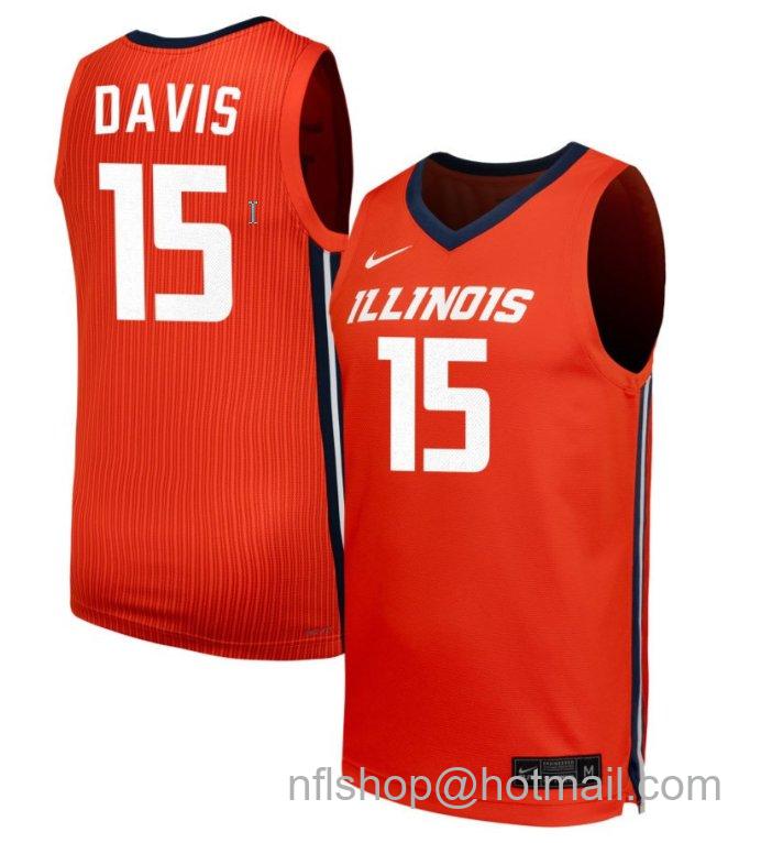 Men's Illinois Fighting Illini Jake Davis #15 NIL Basketball Orange Stitched Jersey