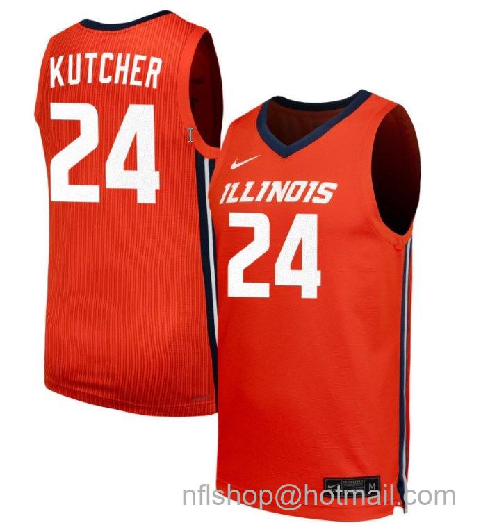 Men's Illinois Fighting Illini Keaton Kutcher #24 NIL Basketball Orange Stitched Jersey