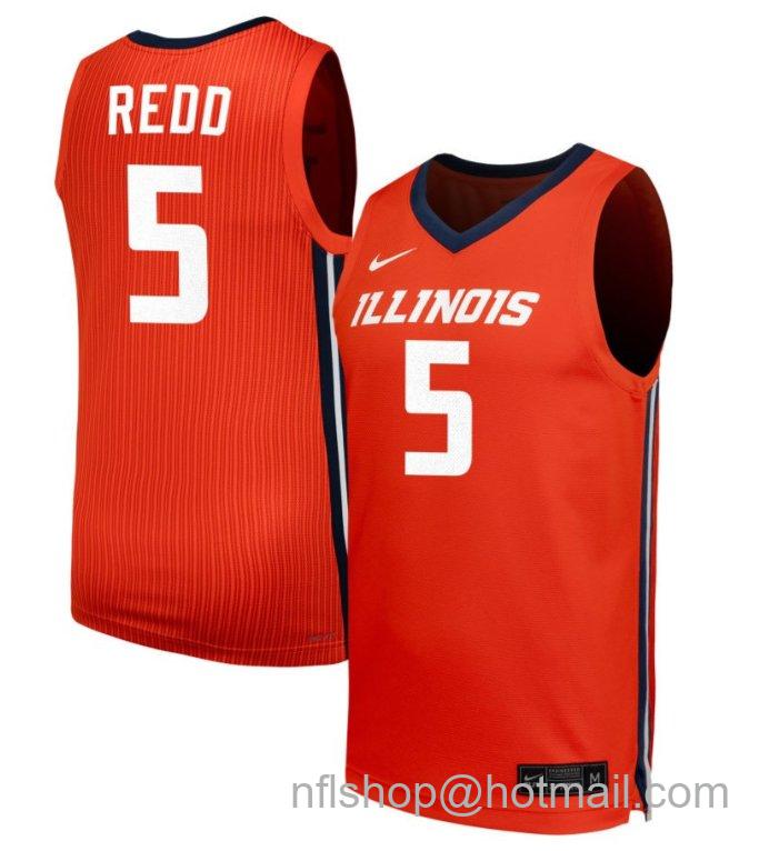 Men's Illinois Fighting Illini AJ Redd #5 NIL Basketball Orange Stitched Jersey