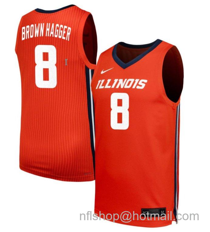 Men's Illinois Fighting Illini Jasmine Brown Hagger #8 NIL Basketball Orange Stitched Jersey