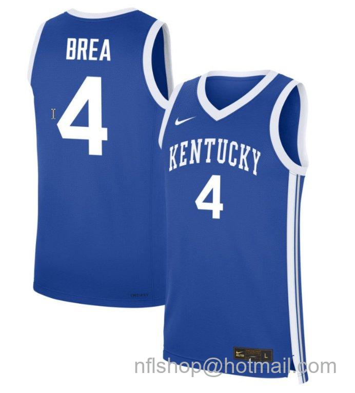 Men's Kentucky Wildcats Koby Brea #4 NIL Basketball Royal Stitched Jersey