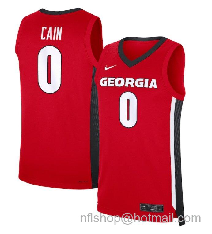 Men's Georgia Bulldogs Blue Cain #0 NIL Basketball Red Stitched Jersey