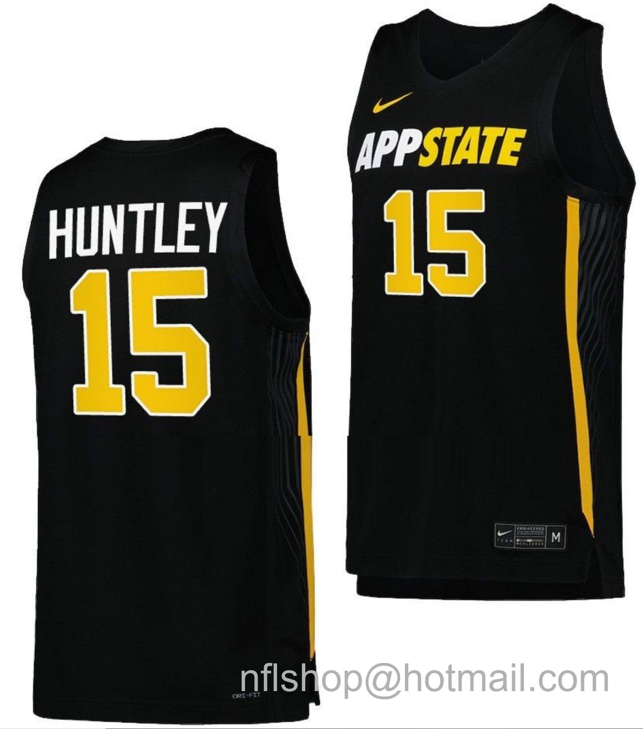 Men's Appalachian State Mountaineers CJ Huntley College Basketball Black #15 Stitched Jersey