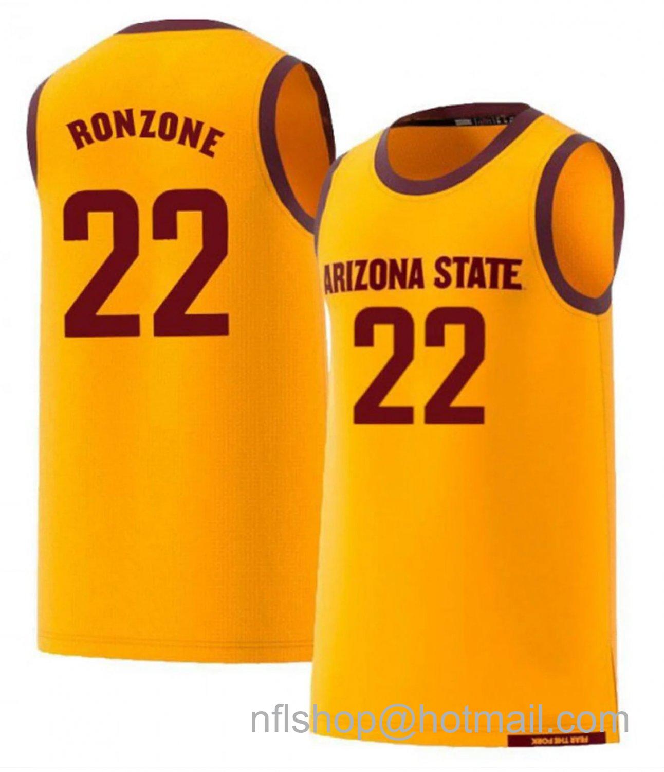 Men's Arizona State Sun Devils Austin Ronzone College Basketball Yellow #22 Stitched Jersey