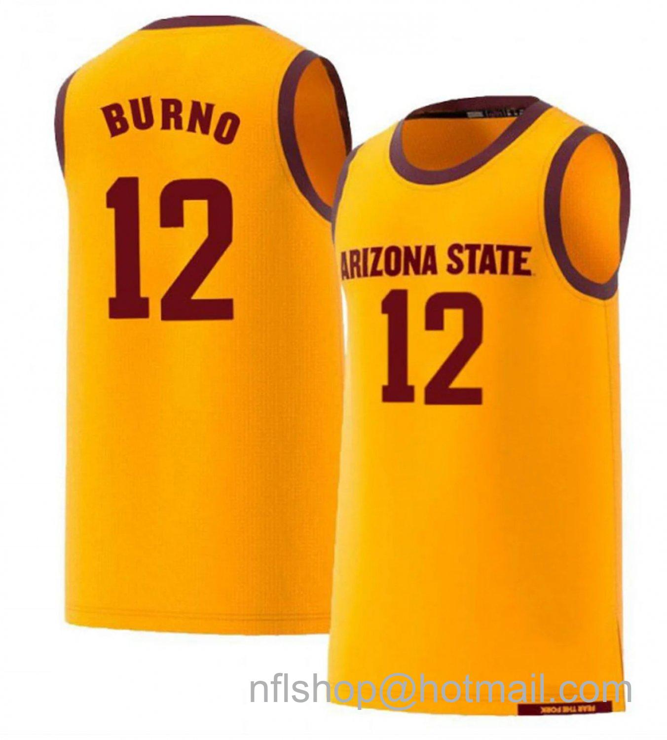 Men's Arizona State Sun Devils Micah Burno College Basketball Yellow #12 Stitched Jersey