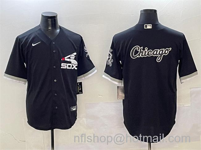 Men's Chicago White Sox Black Team Big Logo Cool Base Stitched Jersey