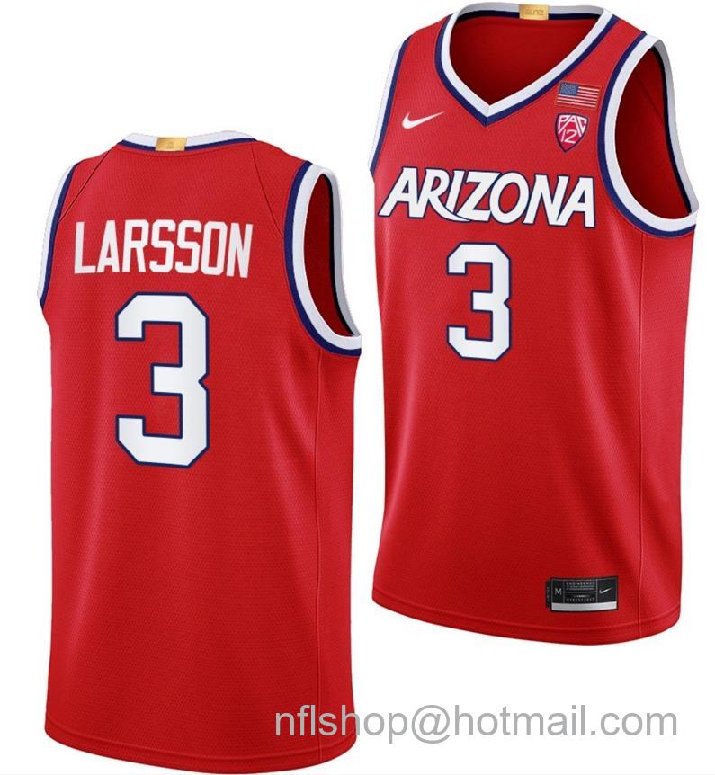 Men's Arizona Wildcats Pelle Larsson College Basketball Red #3 Stitched Jersey