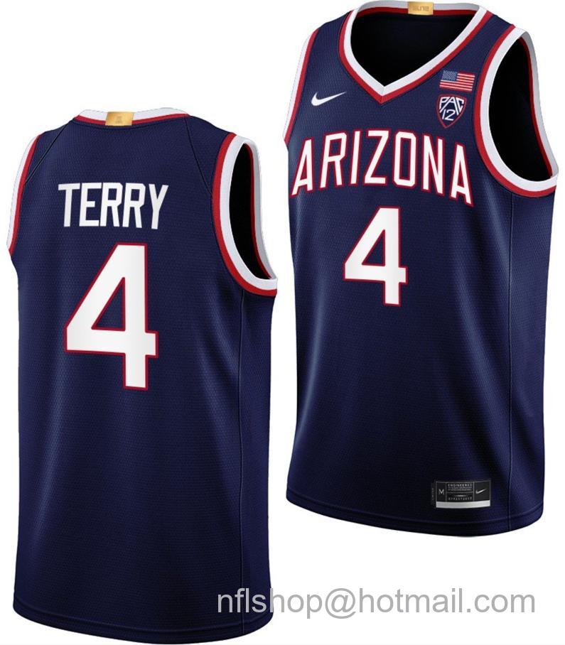 Men's Arizona Wildcats Dalen Terry College Basketball Navy #4 Stitched Jersey