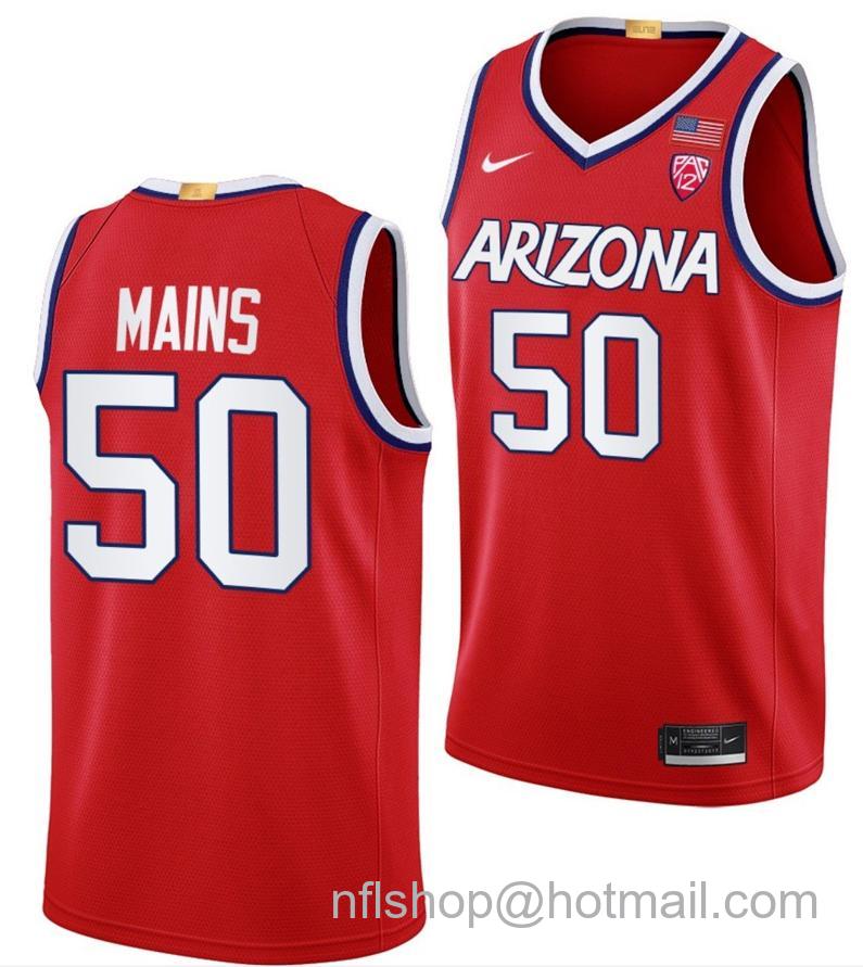 Men's Arizona Wildcats Jordan Mains College Basketball Red #50 Stitched Jersey