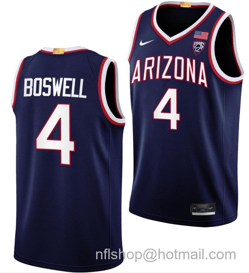 Men's Arizona Wildcats Kylan Boswell College Basketball Navy #4 Stitched Jersey