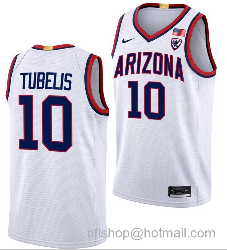 Men's Arizona Wildcats Azuolas Tubelis College Basketball Limited White #10 Stitched Jersey