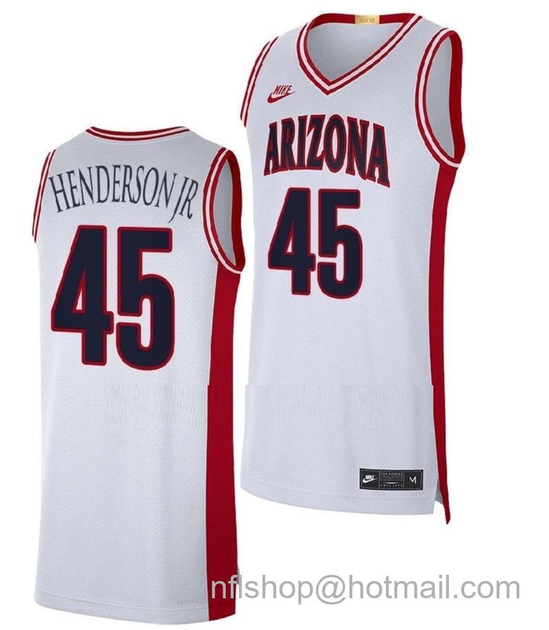 Men's Arizona Wildcats Cedric Henderson Jr College Basketball Maui Invitational Champs White #45 Stitched Jersey