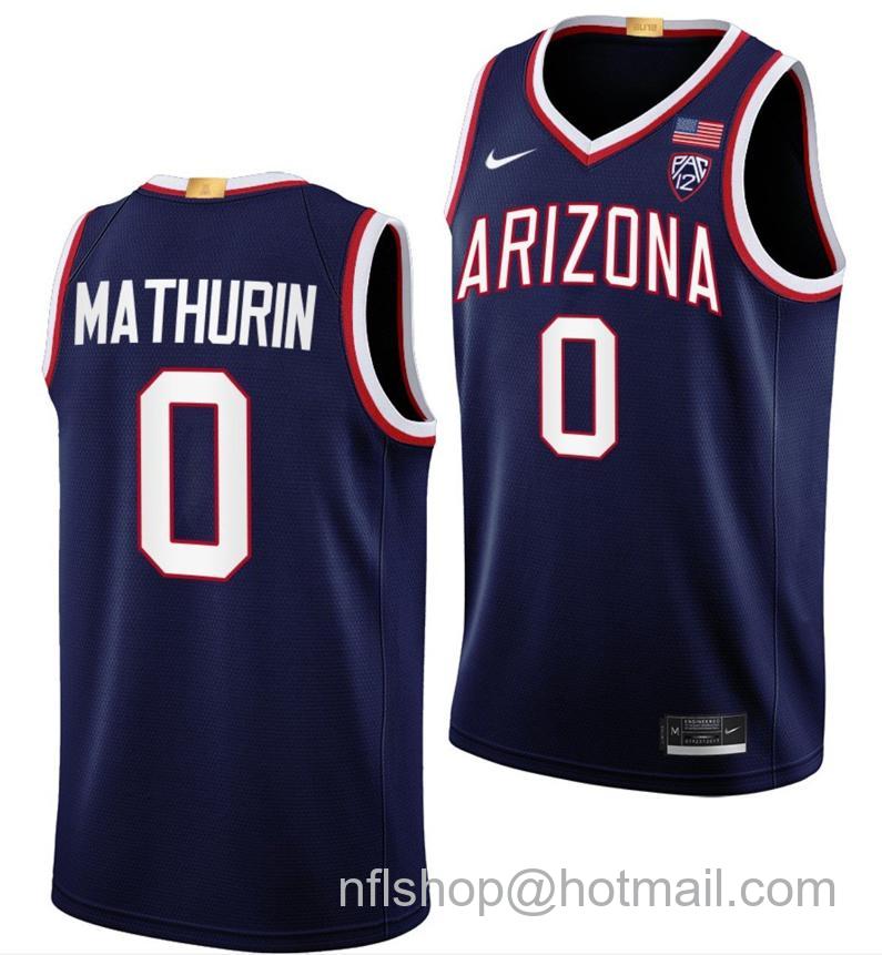 Men's Arizona Wildcats Bennedict Mathurin College Basketball Navy #0 Stitched Jersey