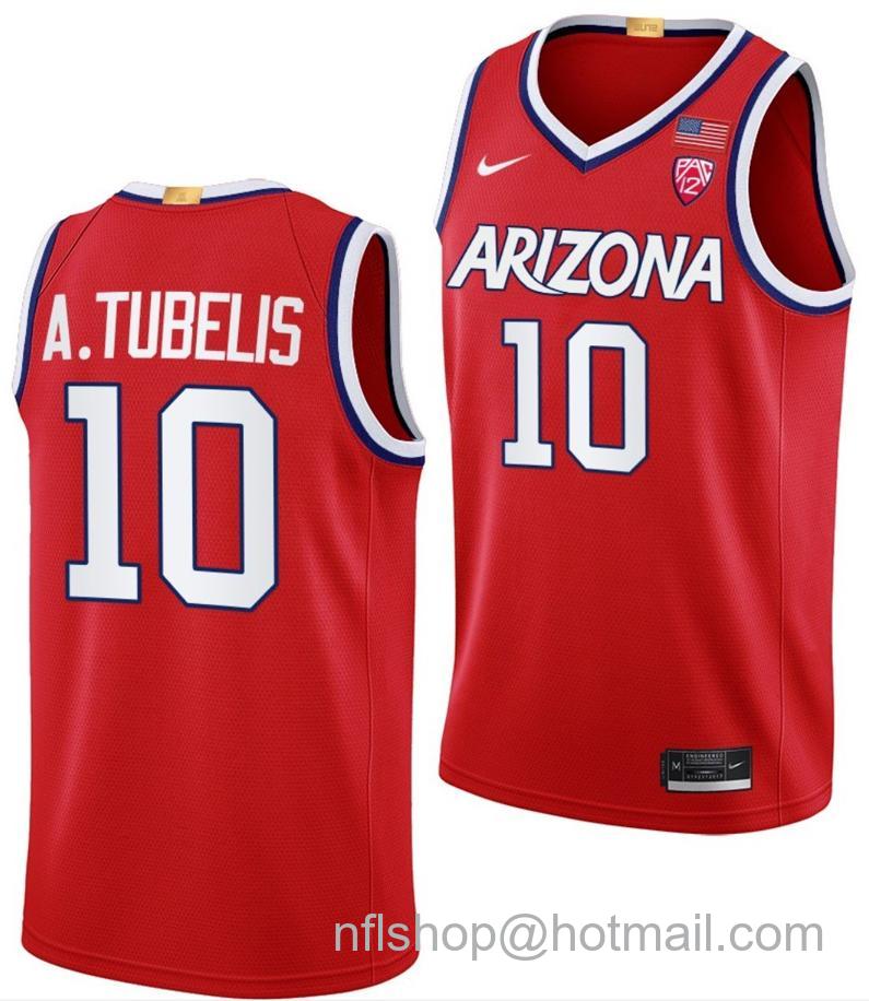 Men's Arizona Wildcats Azuolas Tubelis College Basketball Red #10 Stitched Jersey