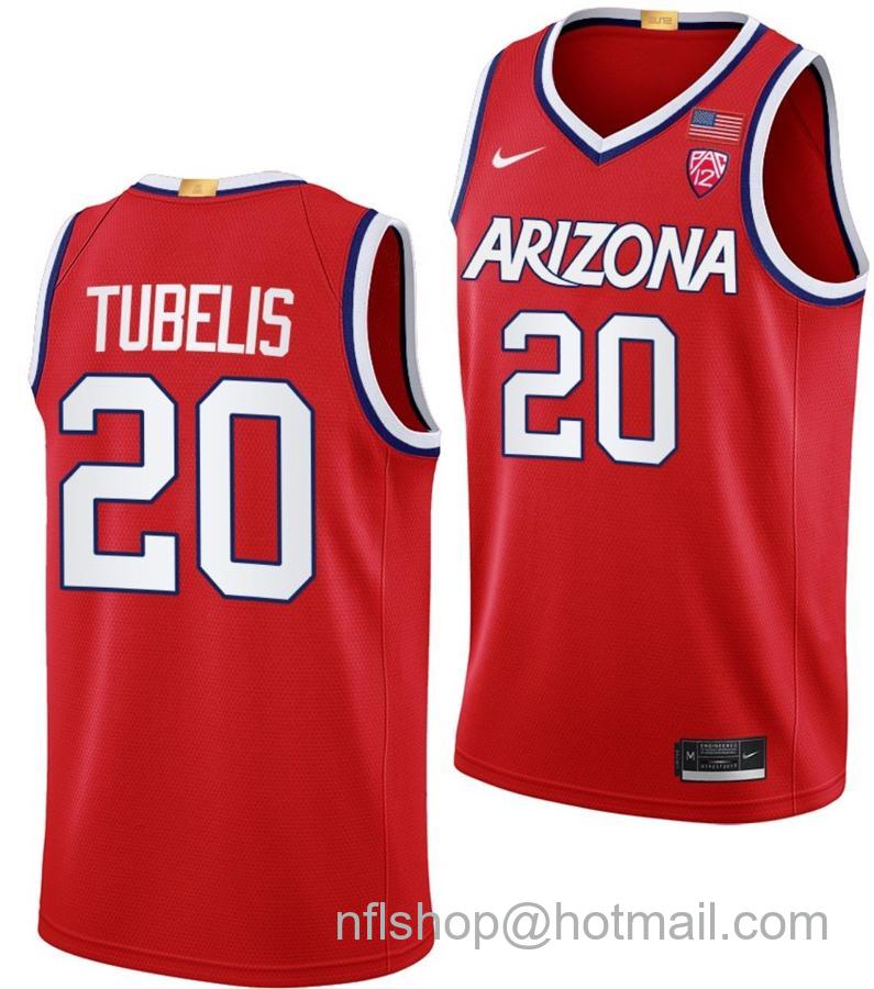 Men's Arizona Wildcats Tautvilas Tubelis College Basketball Red #20 Stitched Jersey