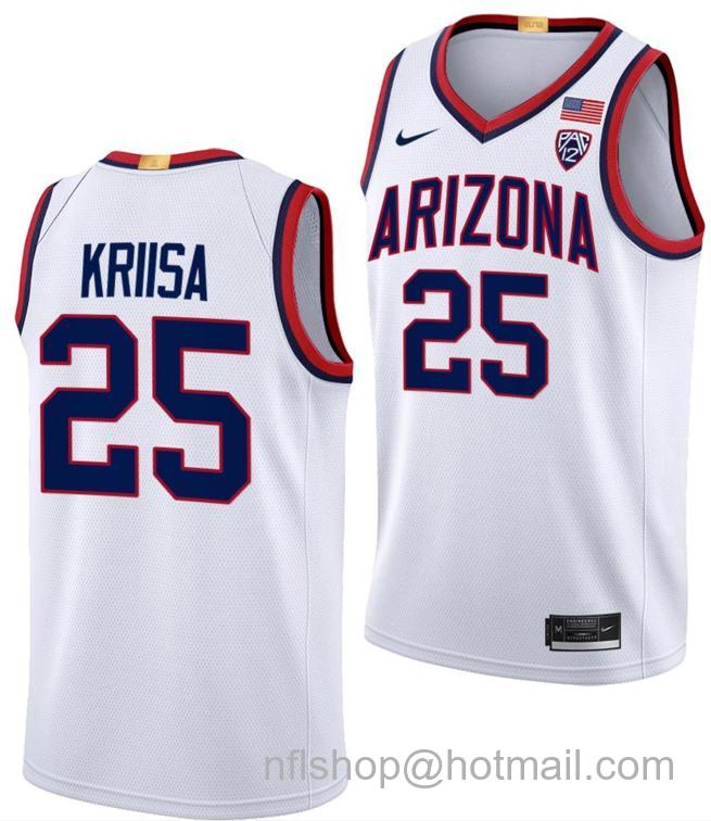 Men's Arizona Wildcats Kerr Kriisa College Basketball Limited White #25 Stitched Jersey