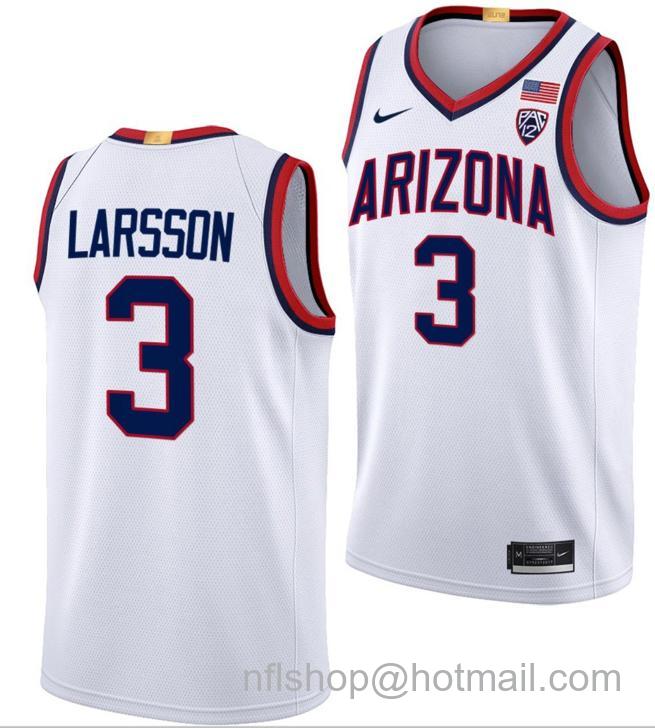 Men's Arizona Wildcats Pelle Larsson College Basketball Limited White #3 Stitched Jersey