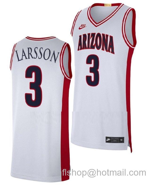 Men's Arizona Wildcats Pelle Larsson College Basketball Maui Invitational Champs White #3 Stitched Jersey