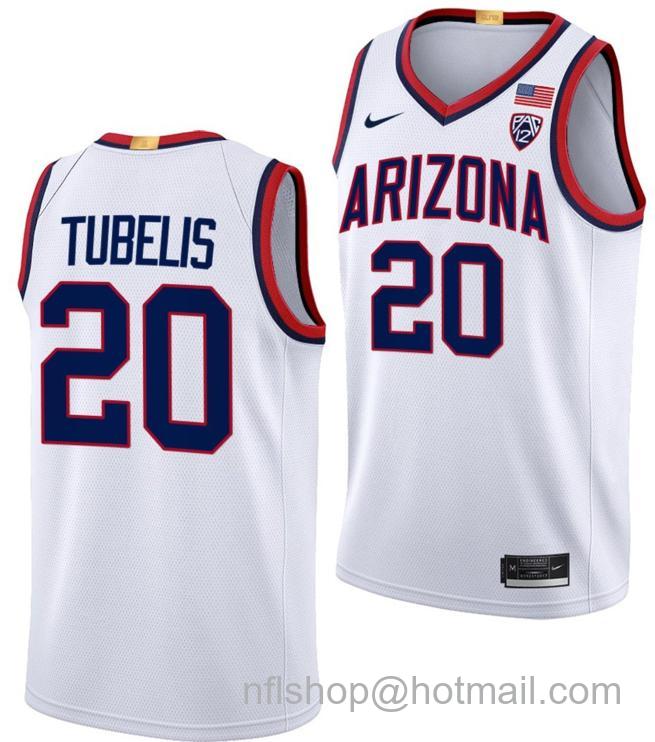 Men's Arizona Wildcats Tautvilas Tubelis College Basketball Limited White #20 Stitched Jersey