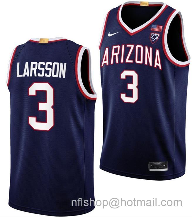 Men's Arizona Wildcats Pelle Larsson College Basketball Limited Green #3 Stitched Jersey