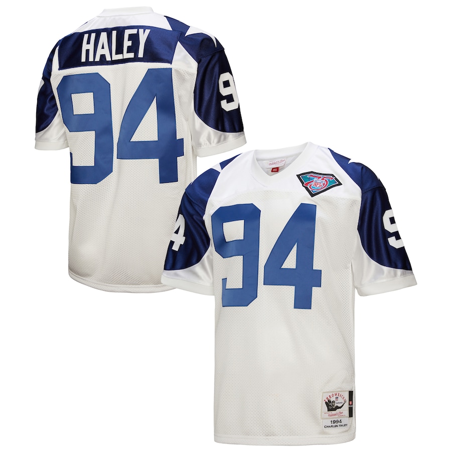 Men's Dallas Cowboys #94 Charles Haley White 1994 Authentic Throwback Retired Player Jersey