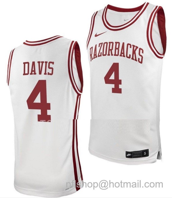 Men's Arkansas Razorbacks Davonte Davis College Basketball White #4 Stitched Jersey