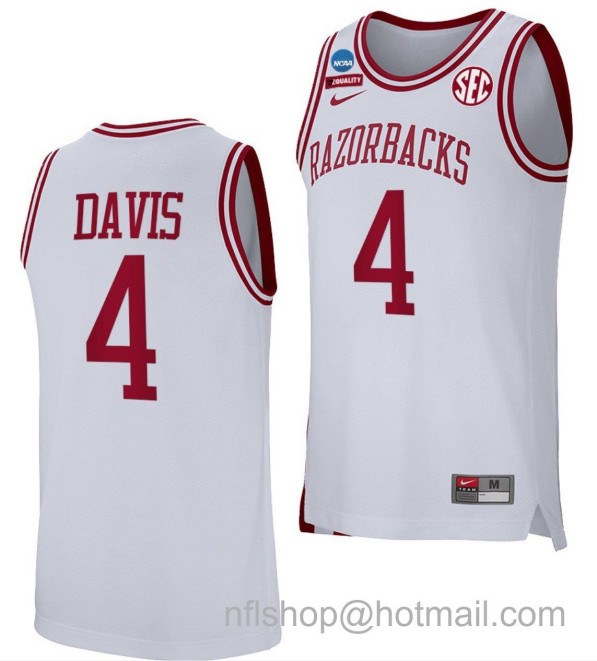 Men's Arkansas Razorbacks Davonte Davis Basketball 2022 NCAA March Madness Retro White #4 Stitched Jersey