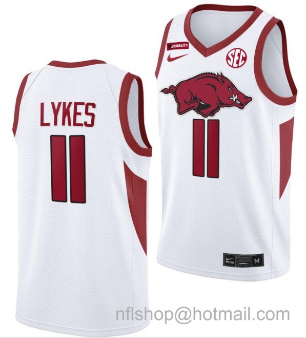 Men's Arkansas Razorbacks Chris Lykes College Basketball Equality White #11 Stitched Jersey