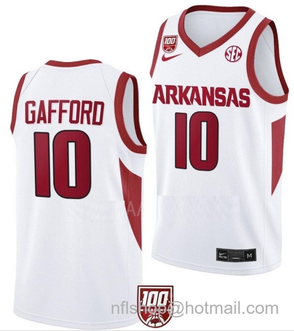 Men's Arkansas Razorbacks Daniel Gafford College Basketball 100 Season White #10 Stitched Jersey