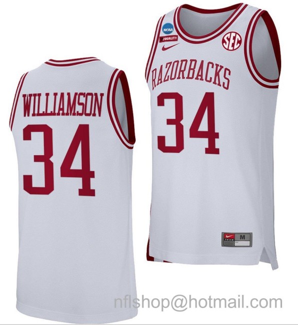 Men's Arkansas Razorbacks Corliss Williamson Basketball 2022 NCAA March Madness Retro White Stitched Jersey