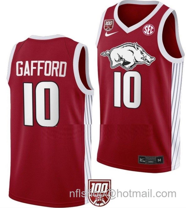 Men's Arkansas Razorbacks Daniel Gafford College Basketball 100 Season Red #10 Stitched Jersey