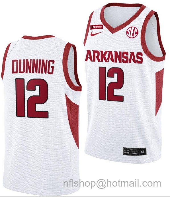 Men's Arkansas Razorbacks Barry Dunning College Basketball Equality White #12 Stitched Jersey