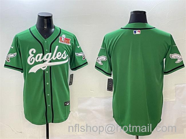 Men's Philadelphia Eagles Blank Green 2025 Super Bowl LIX Patch Stitched Baseball Jersey