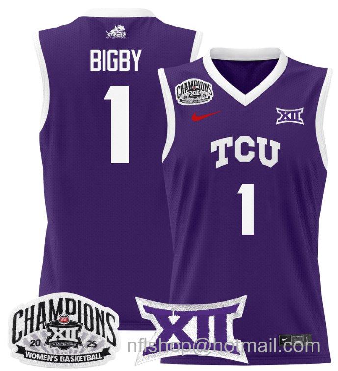 Women's Taylor Bigby Jersey #1 TCU Horned Frogs 2025 Champions Purple