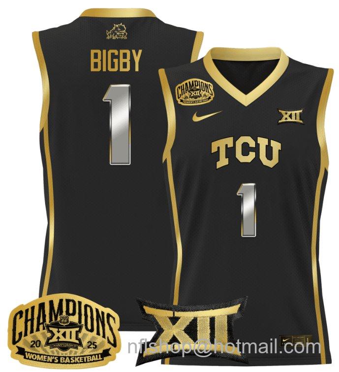 Women's Taylor Bigby Jersey #1 TCU Horned Frogs 2025 Champions Black Gold