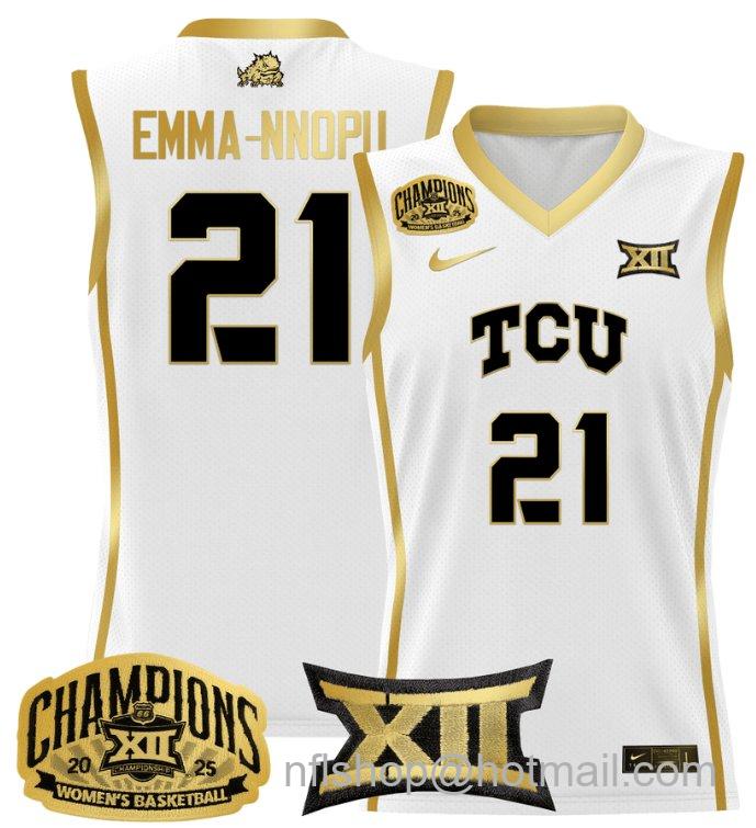 Women's Emma Nnopu Jersey #21 TCU Horned Frogs 2025 Champions White Gold