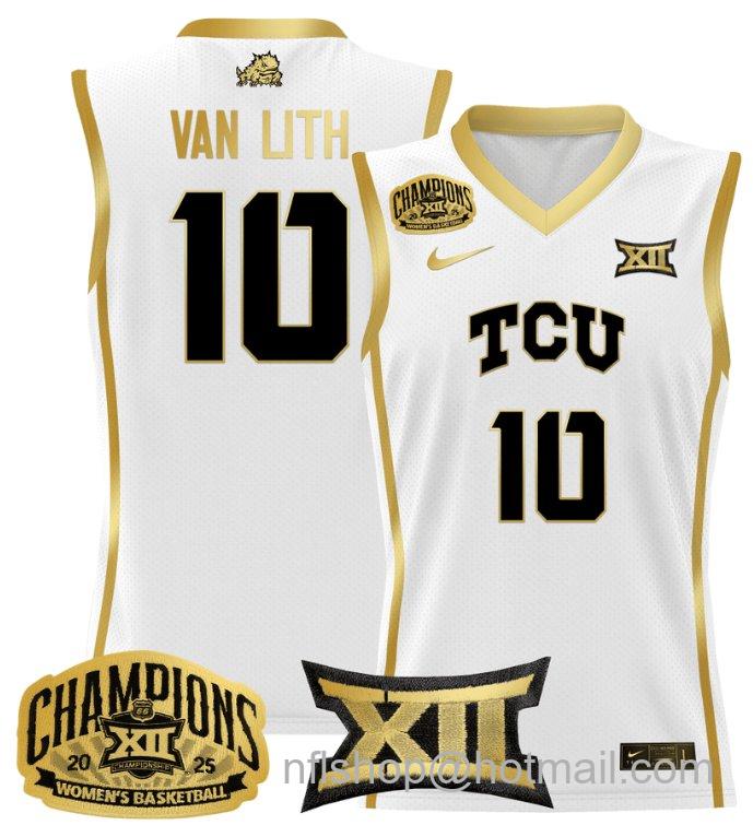 Women's Hailey Van Lith Jersey #10 TCU Horned Frogs 2025 Champions White Gold