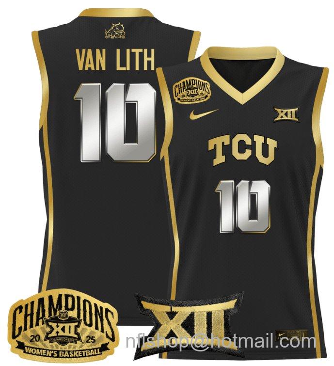 Women's Hailey Van Lith Jersey #10 TCU Horned Frogs 2025 Champions Black Gold