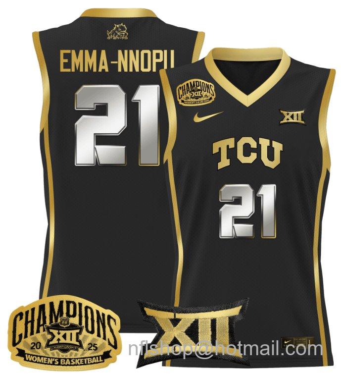 Women's Emma Nnopu Jersey #21 TCU Horned Frogs 2025 Champions Black Gold