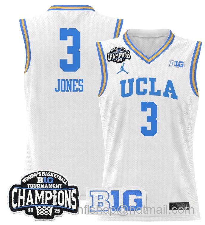 Women's Londynn Jones Jersey #3 UCLA Bruins 2025 Champions Basketball White