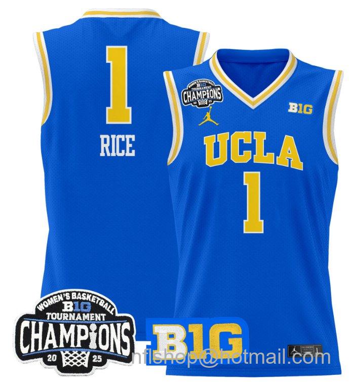 Women's Kiki Rice Jersey #1 UCLA Bruins 2025 Champions Basketball Royal