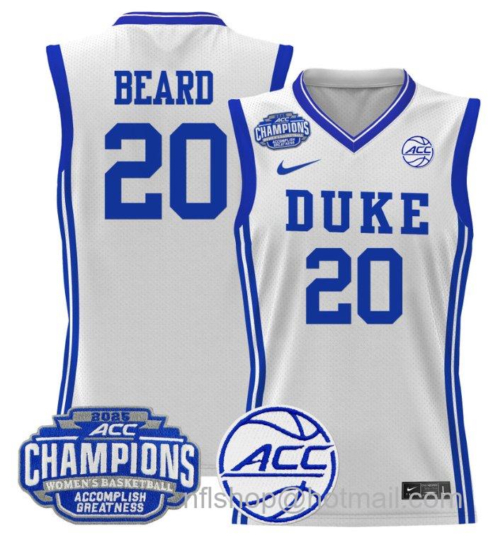 Women's Alana Beard Jersey #20 Duke Blue Devils 2025 ACC Champions White