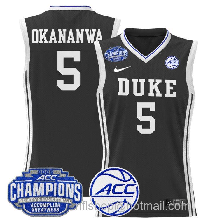 Women's Oluchi Okananwa Jersey #5 Duke Blue Devils 2025 ACC Champions Black