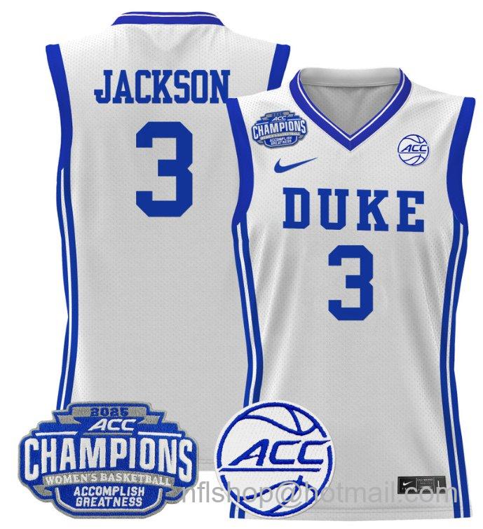 Women's Ashlon Jackson Jersey #3 Duke Blue Devils 2025 ACC Champions White