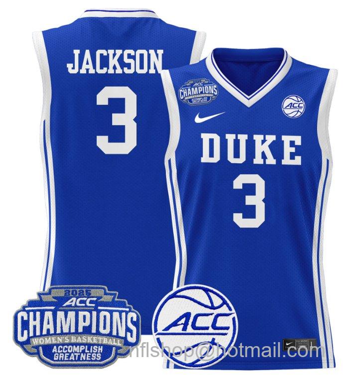 Women's Ashlon Jackson Jersey #3 Duke Blue Devils 2025 ACC Champions Royal