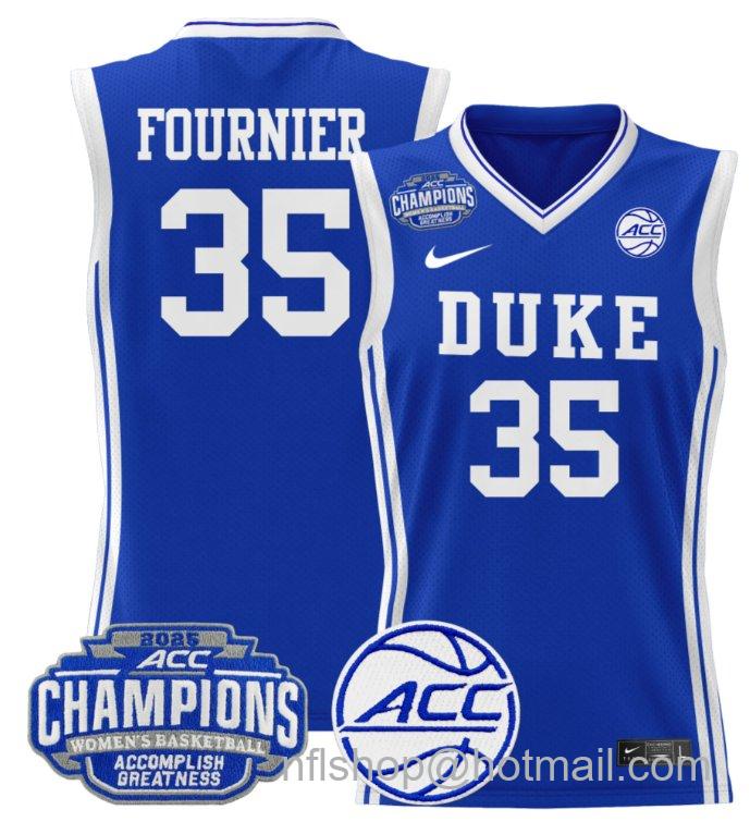 Women's Toby Fournier Jersey #35 Duke Blue Devils 2025 ACC Champions Royal