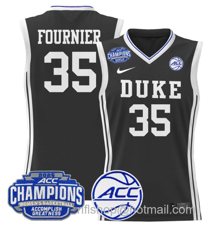 Women's Toby Fournier Jersey #35 Duke Blue Devils 2025 ACC Champions Black