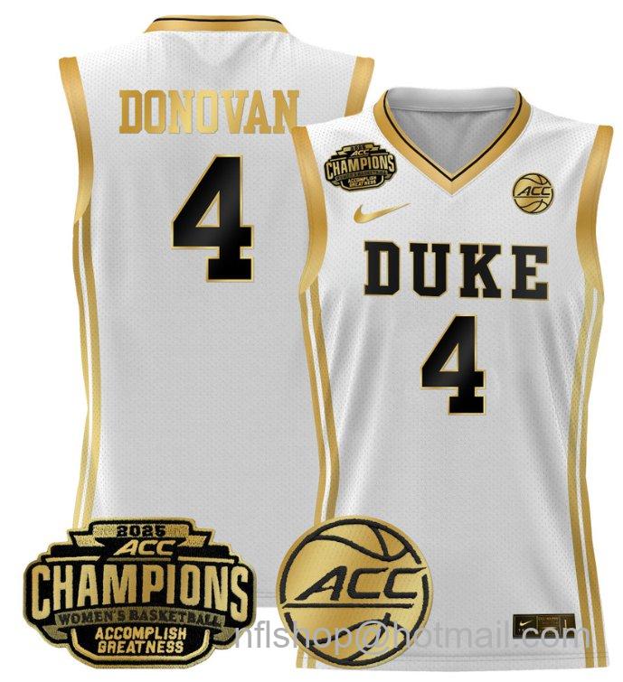 Women's Jadyn Donovan Jersey #4 Duke Blue Devils 2025 ACC Champions White Gold